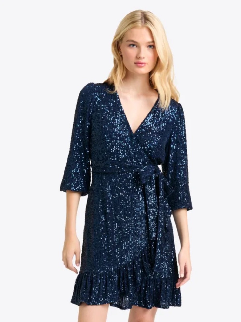 Draper James Jordan Blue Sequin Wrap Dress Size Small